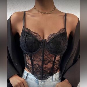 Boho black lace corset crop top